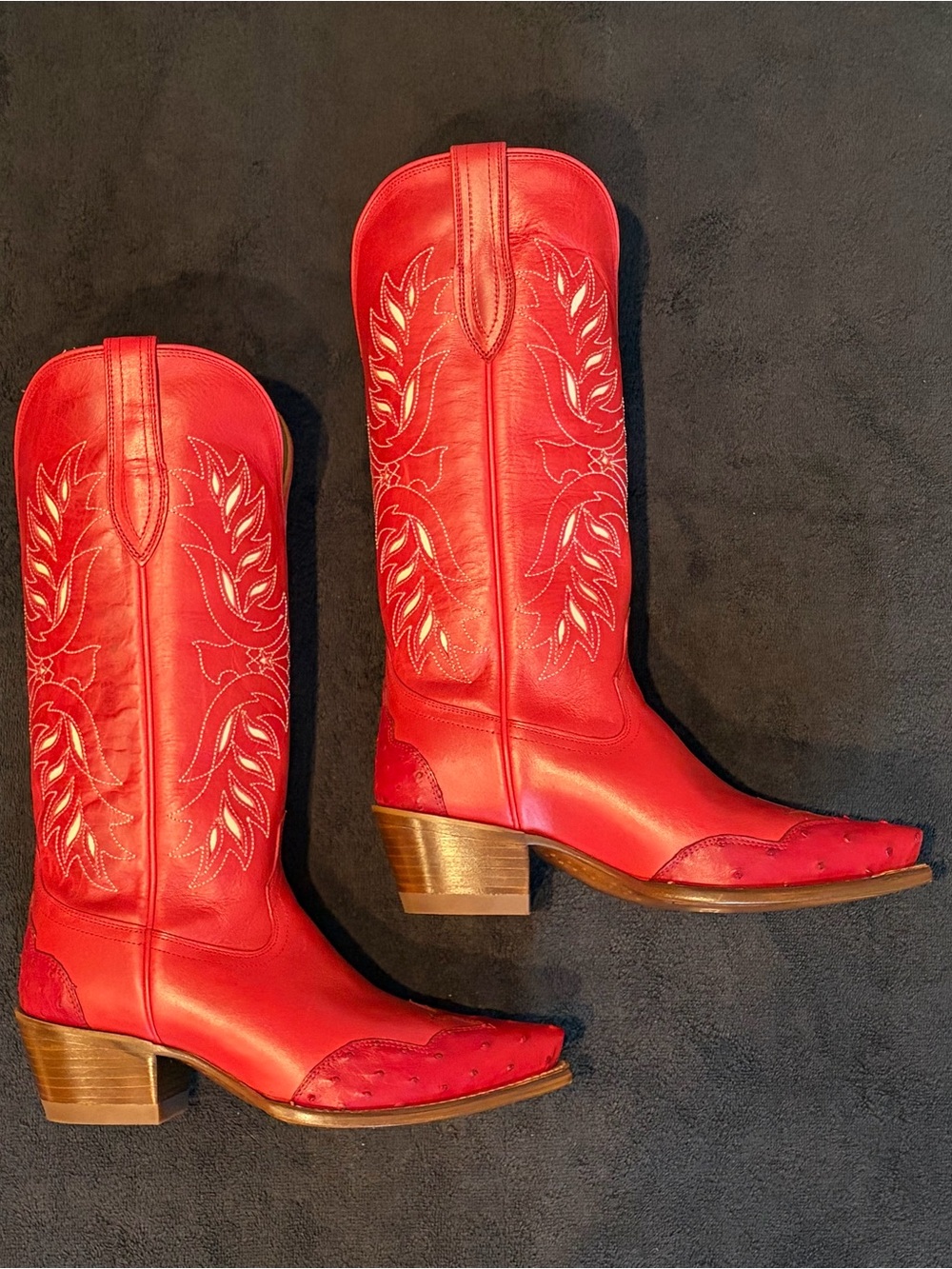 NIB Tecovas Annie Eagles Red Cowhide and Ostrich Cowgirl Boots - Picture 4 of 8